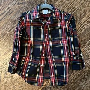 J Crew crew cuts black and red winter plaid kids button down tartan plaid